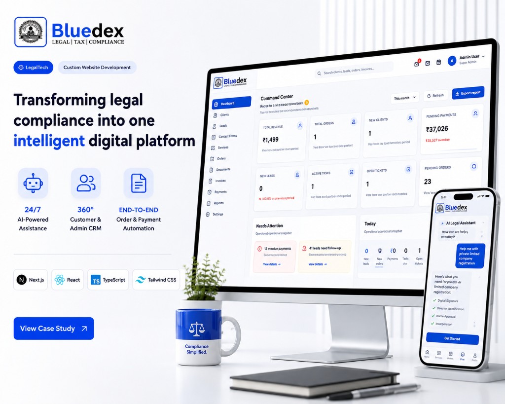 Bluedex AI-powered legaltech platform on desktop and mobile