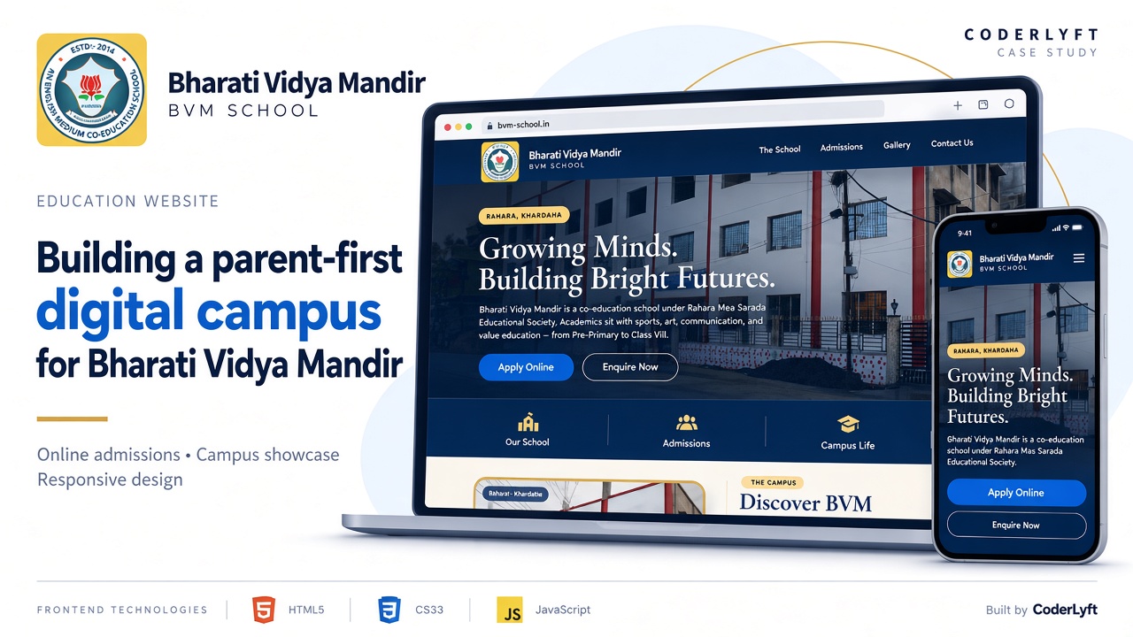 Bharati Vidya Mandir school website on desktop and mobile built by CoderLyft