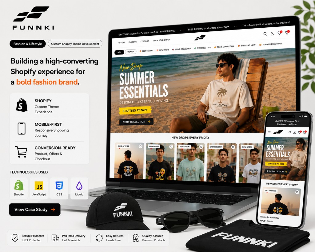 Funnki custom Shopify fashion storefront on desktop and mobile